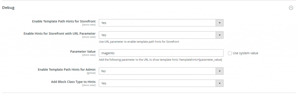 enable template path hints for store